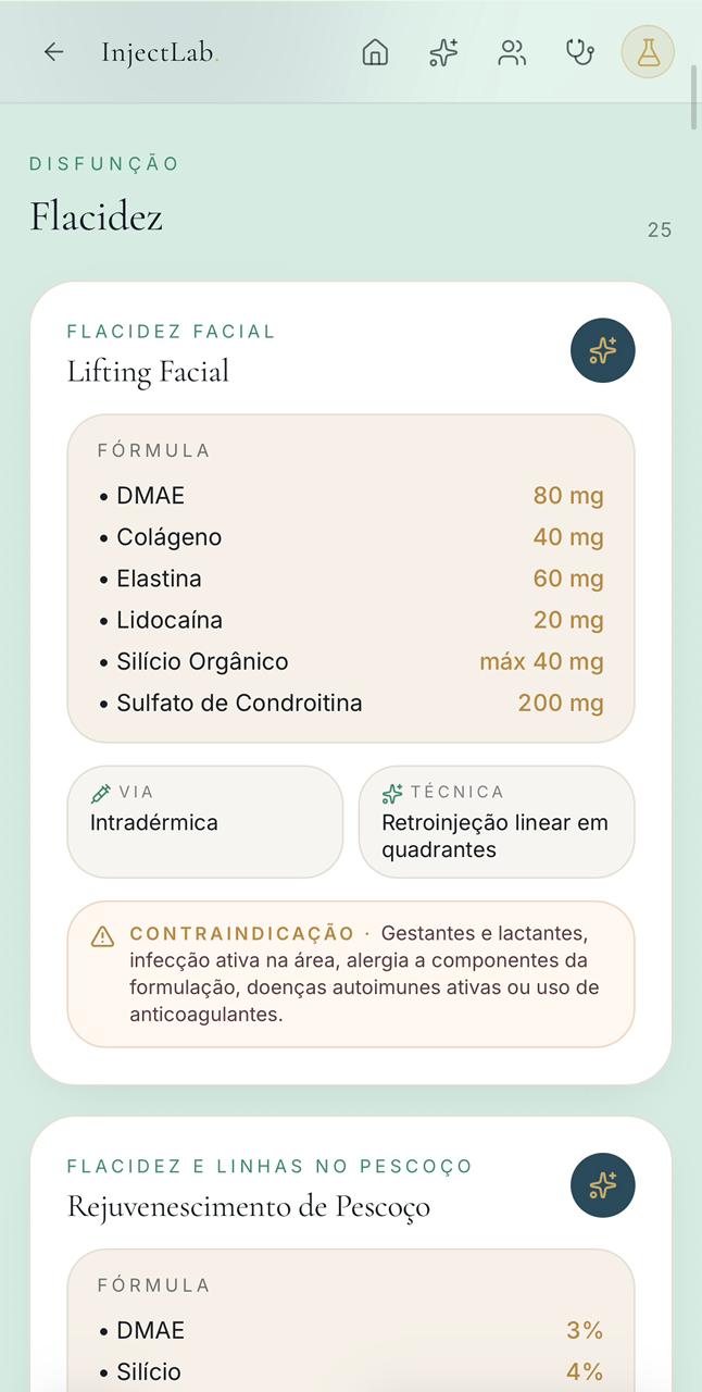 Tela Fórmulas do app InjectLab