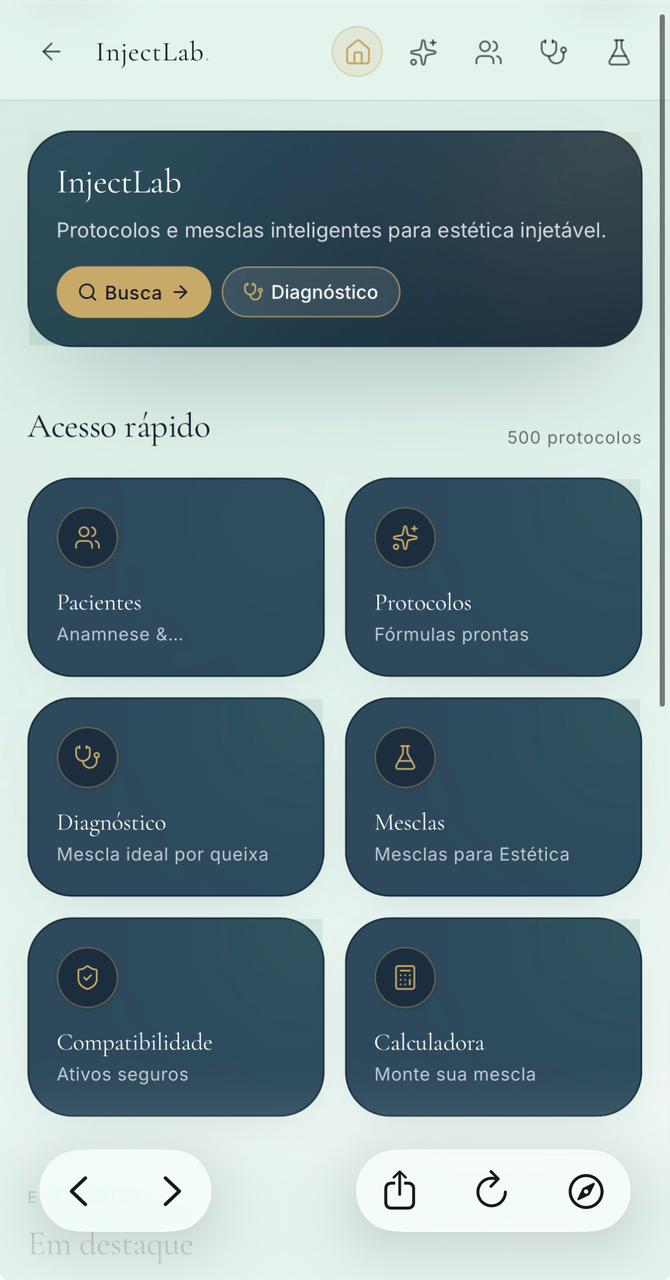Tela Home do app InjectLab